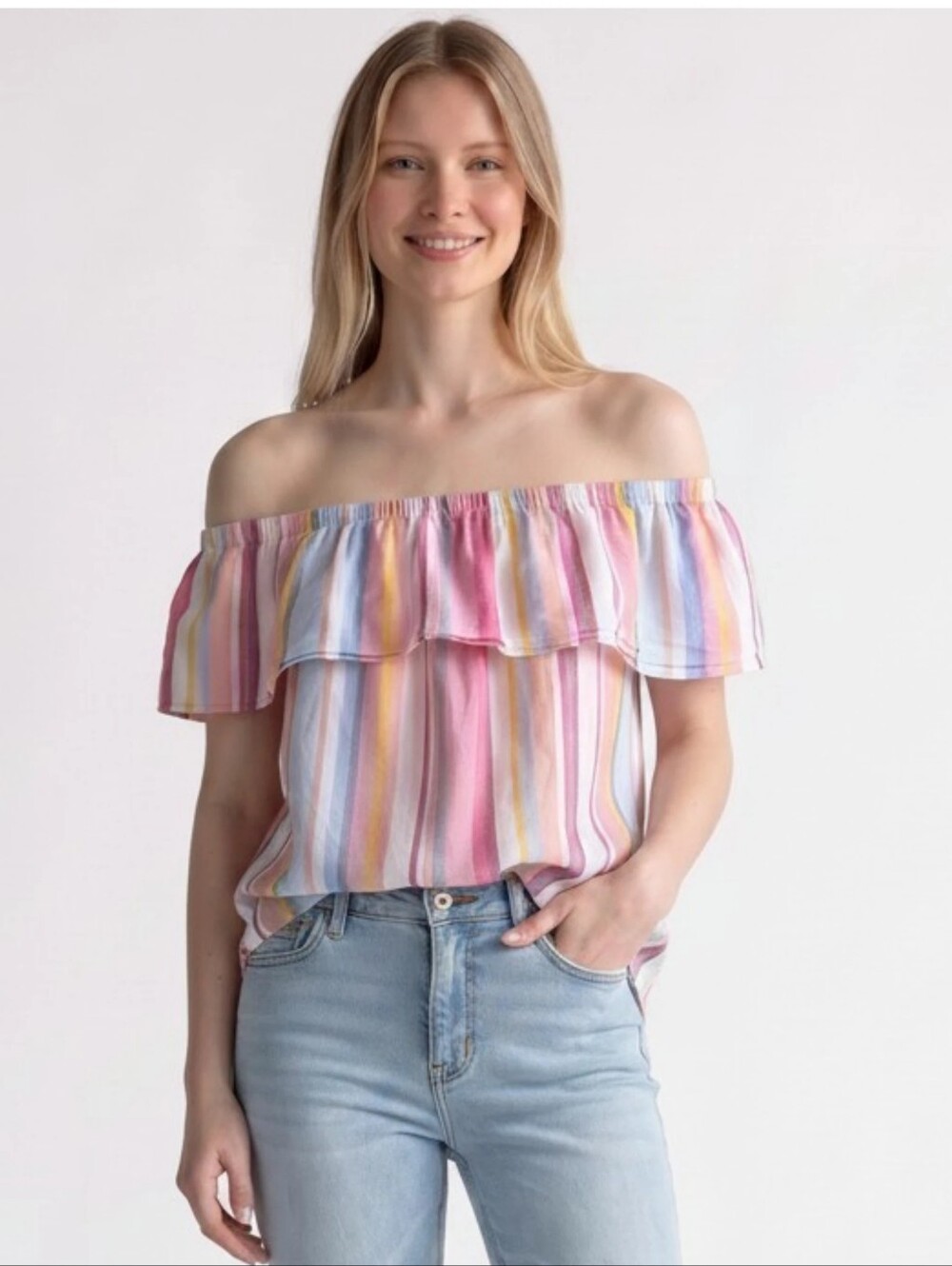 INC International Concept Cropped Ruffle Off-the-shoulder Top Womens Size Large - Picture 1 of 9